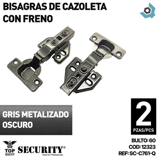 [12323] BISAGRAS DE CAZOLETA CON FRENO GRIS METALIZADO OSCURO SECURITY