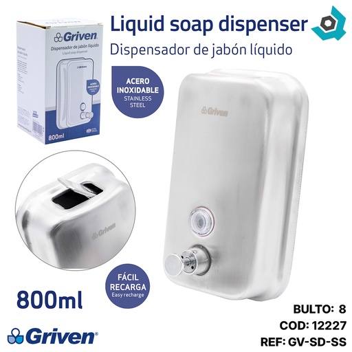 [12227] DISPENSADOR DE JABON LIQUIDO SATINADO GRIVEN