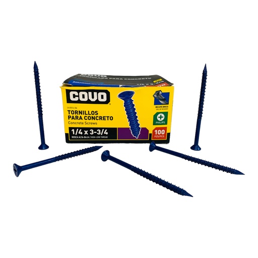 [12432] TORNILLOS PARA CONCRETO 1/4” X 3-3/4” 100 PZAS COVO