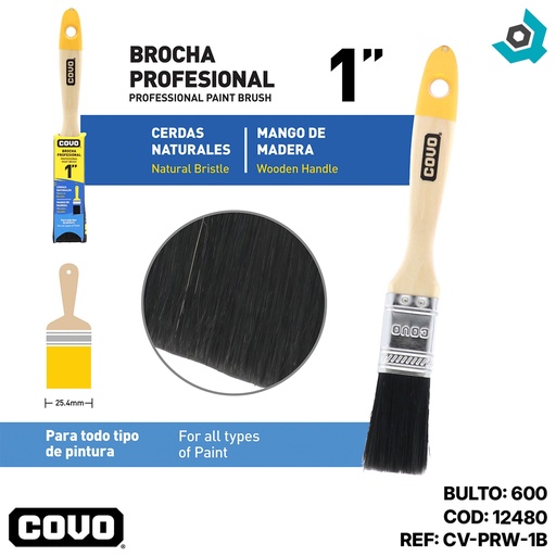 [12480] BROCHA PROFESIONAL 1" NEGRO COVO