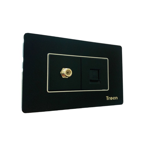 [12568] TOMA PARA CABLE COAXIAL Y RED RJ45 ACRILICO NEGRO TROEN