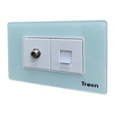 TOMA PARA CABLE COAXIAL Y RED RJ45 ACRILICO VERDE AGUA TROEN