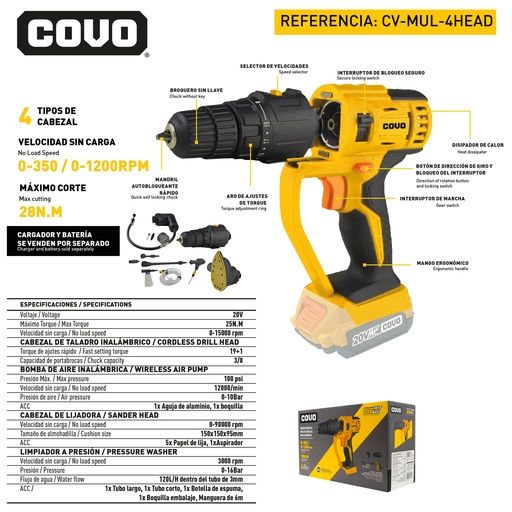 [12583] MULTIHERRAMIENTA 4 EN 1 INALAMBRICO 20V  COVO