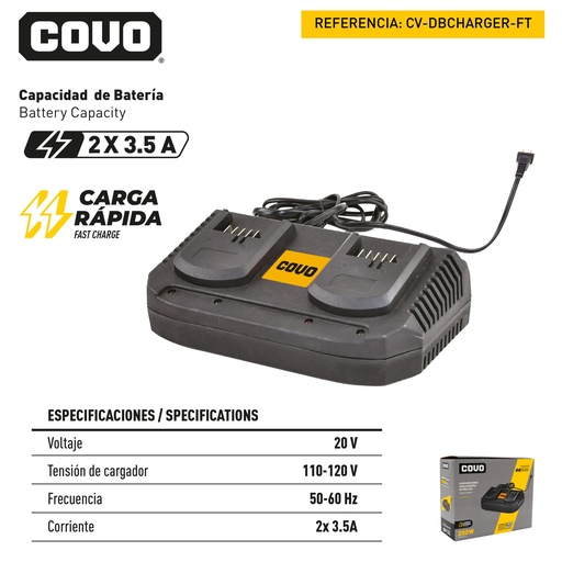 [12596] CARGADOR DOBLE PARA BATERIA DE LITIO CR 20V COVO