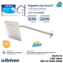 REGADERA TIPO LLUVIA 6" SATINADO CUADRADA GRIVEN