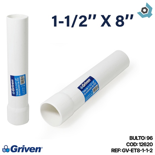 [12620] TUBO DE EXTENSION PVC 1 1/2" X 8" GRIVEN