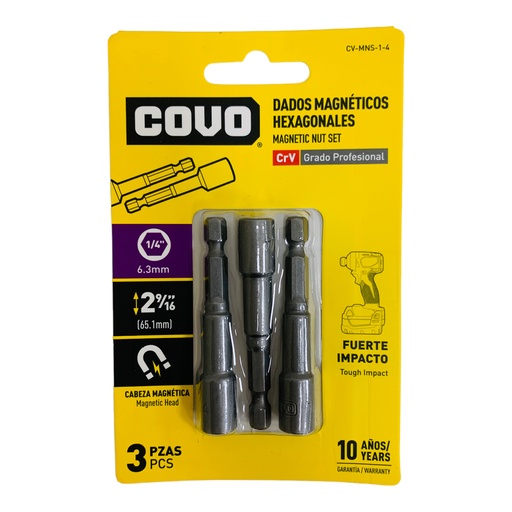 [12633] DADOS MAGNETICOS 1/4" 3 PZAS COVO
