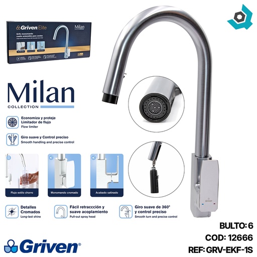 [12666] GRIFERIA PARA FREGADERERO SATINADO GRIVEN ELITE EDICION MILAN COLLECTION