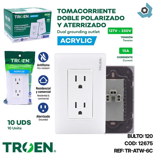 [12675] TOMACORRIENTE DOBLE DE ACRILICO BLANCO TROEN