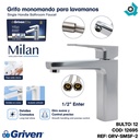 GRIFERIA MONOMANDO PARA LAVAMANOS SATINADO GRIVEN ELITE EDICION MILAN COLLECTION