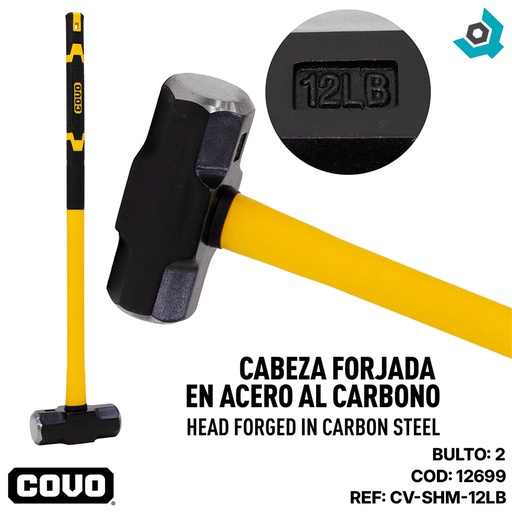 [12699] PORRA 12LB MANGO FIBRA DE VIDRIO COVO