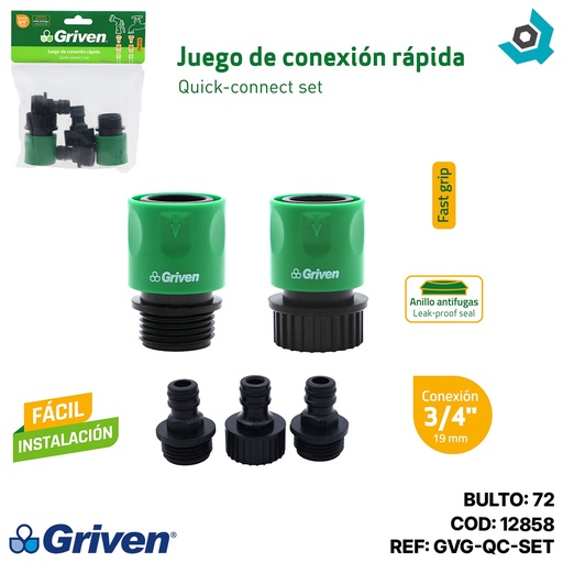 [12858] JUEGO DE CONEXION RAPIDA 3/4" GRIVEN