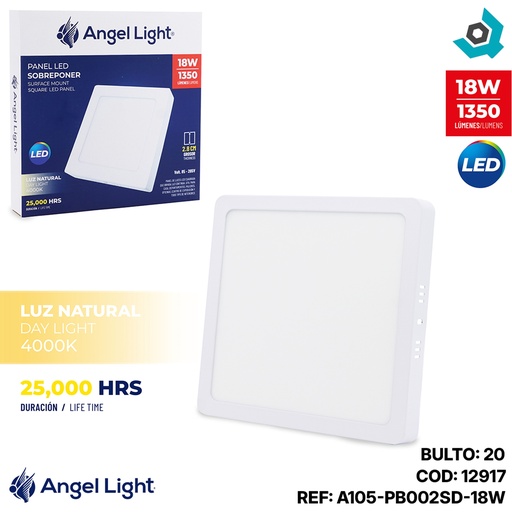 [12917] LAMPARA LED SUPERFICIAL CUADRADA 18W 4000K BLANCA ANGEL LIGHT