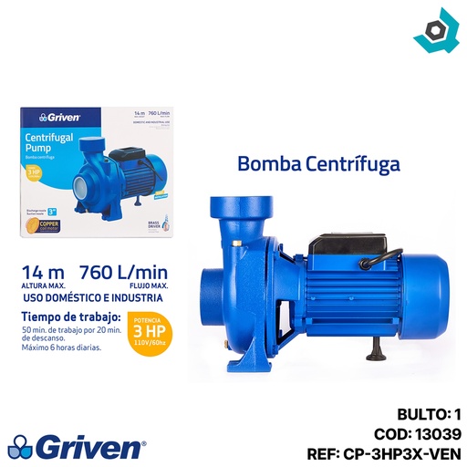 [13039] BOMBA DE AGUA CENTRIFUGA 3HP GRIVEN