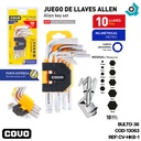 JUEGO DE LLAVES ALLEN PUNTA ESFERICA 10PZAS COVO