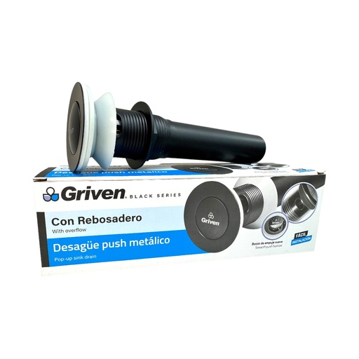 [13065] DESAGUE PUSH METALICO CON REBOSADERO NEGRO MATE GRIVEN