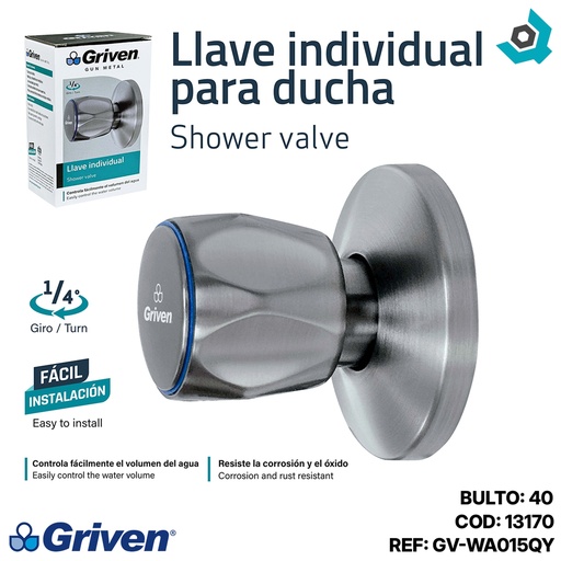 [13170] LLAVE PARA DUCHA 1/2" INDIVIDUAL GRIS METALICO GRIVEN