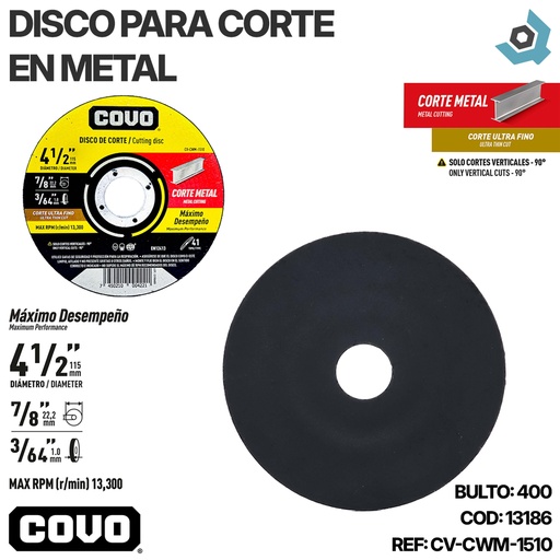 [13186] DISCO PARA CORTE EN METAL 4 1/2" ULTRA FINO COVO