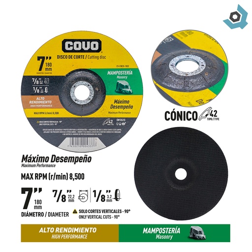 [13229] DISCO PARA CORTE EN MAMPOSTERIA 7" ALTO RENDIMIENTO COVO