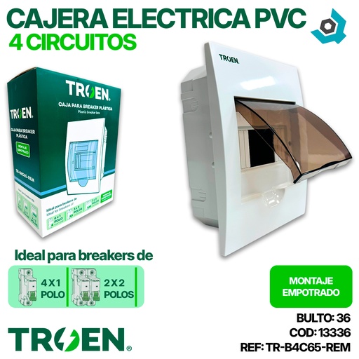 [13336] CAJERA ELECTRICA 4 CIRCUITOS EMPOTRAR PVC TROEN