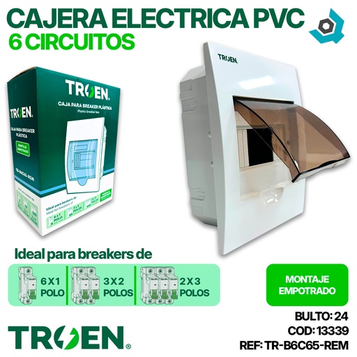[13339] CAJERA ELECTRICA 6 CIRCUITOS EMPOTRAR PVC TROEN