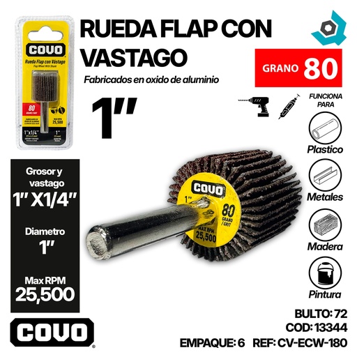 [13344] RUEDA FLAP 1" CON VASTAGO GRANO 80 COVO