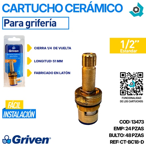 [13473] CARTUCHO CERAMICO 1/2" PARA GRIFERIAS GRIVEN