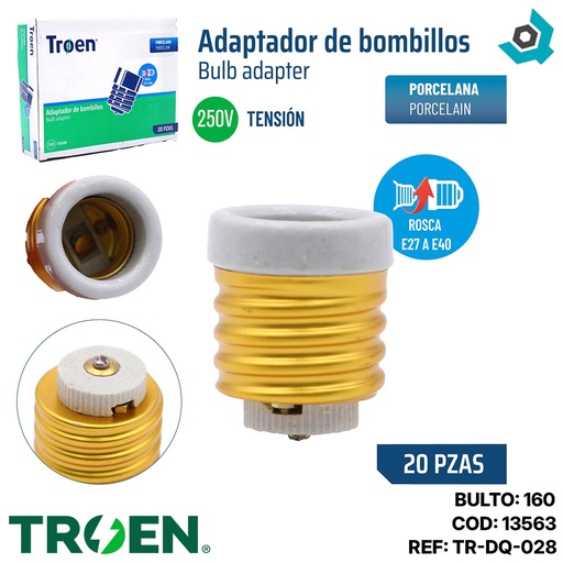 [13563] ADAPTADOR DE BOMBILLOS PORCELANA 250V TROEN