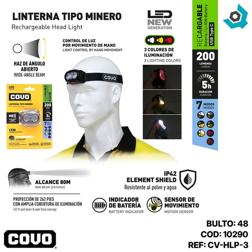 [10290] LINTERNA DE CABEZA RECARGABLE COVO