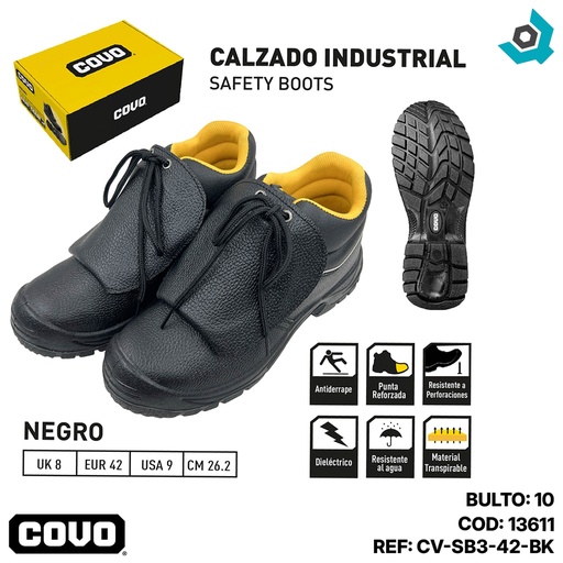 [13611] BOTAS DE SEGURIDAD NEGRAS TALLA 42 COVO