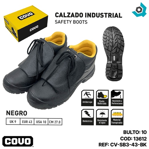 [13612] BOTAS DE SEGURIDAD NEGRAS TALLA 43 COVO