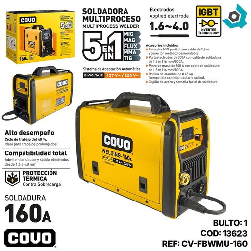 [13623] MAQUINA DE SOLDAR MULTIPROCESO 5 EN 1 127V / 220V COVO
