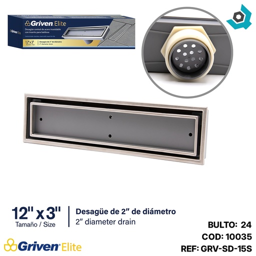 [10035] DESAGUE DE PISO 12" X 3" RECTANGULAR GRIVEN ELITE