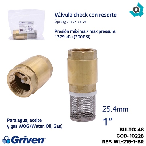 [10228] CHEQUE 1" DE BRONCE CON CANAL GRIVEN