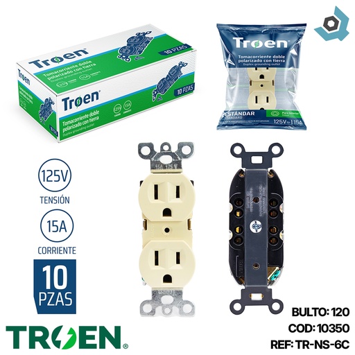[10350] TOMACORRIENTE DOBLE POLARIZADO CON TIERRA BEIGE TROEN
