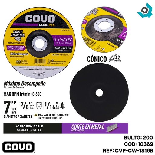 [10369] DISCO PARA CORTE 7" DE METAL COVO PRO