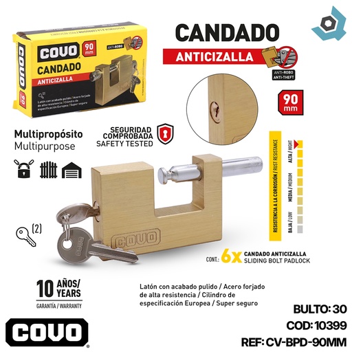 [10399] CANDADO 90MM ANTICIZALLA COVO