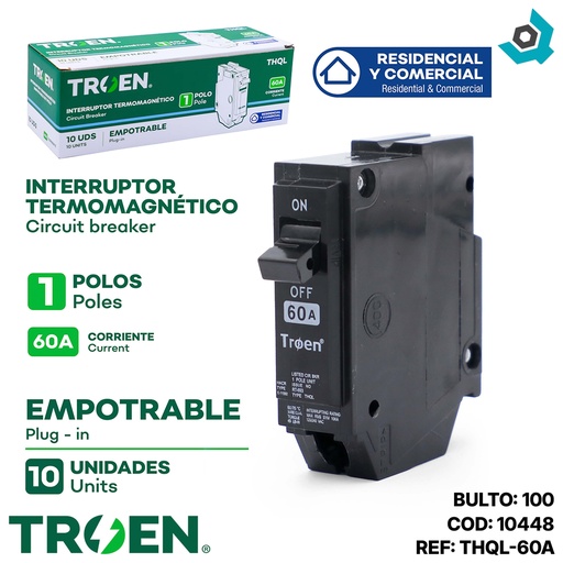 [10448] BREAKER PARA EMPOTRAR 1P X 60AMP TROEN