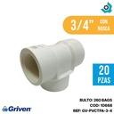 TEE SENCILLA DE PVC 3/4" CON ROSCA BLANCO GRIVEN