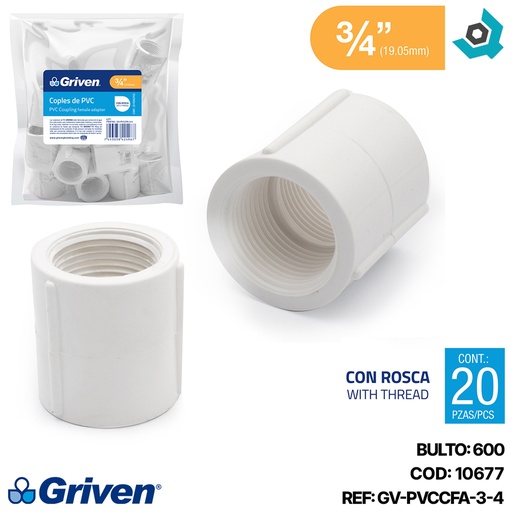 [10677] UNION COPLE DE PVC 3/4" CON ROSCA BLANCO GRIVEN
