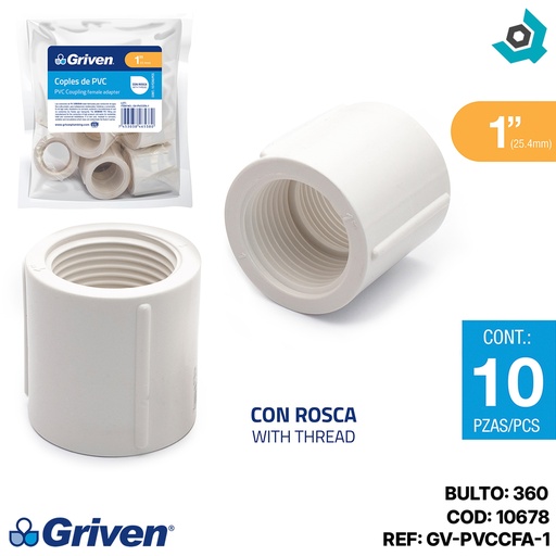 [10678] UNION COPLE DE PVC 1" CON ROSCA BLANCO GRIVEN
