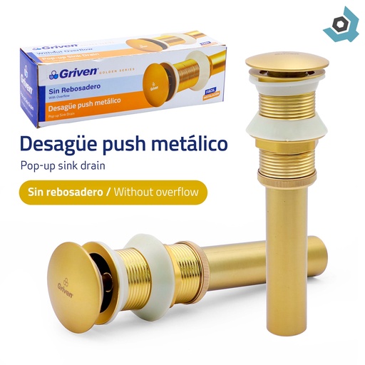 [10739] DESAGUE PUSH METALICO SIN REBOSADERO DORADO GRIVEN GOLDEN