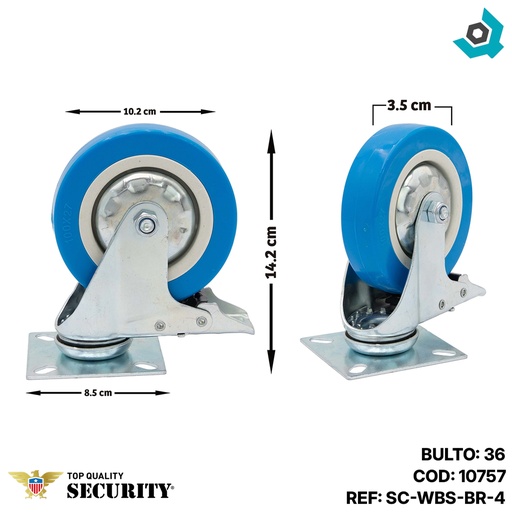 [10757] RUEDA DE PVC 4" CON FRENO SECURITY