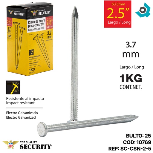 [10769] CLAVO DE ACERO PARA CONCRETO 2.5" SECURITY