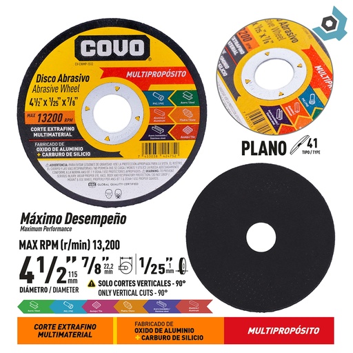 [10950] DISCO ABRASIVO MULTIPROPOSITO 4 1/2" COVO