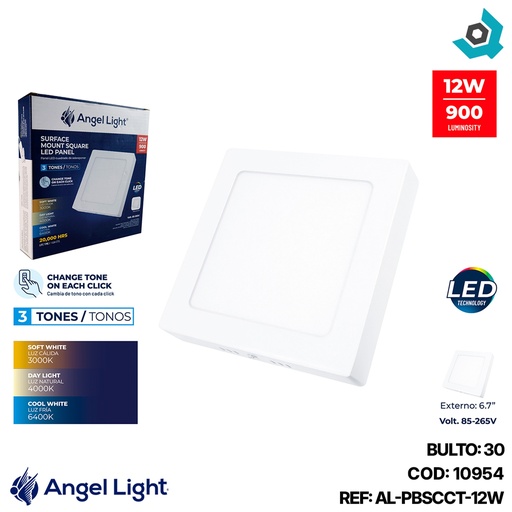 [10954] LAMPARA LED SUPERFICIAL CUADRADA 12W 3 TONOS ANGEL LIGHT