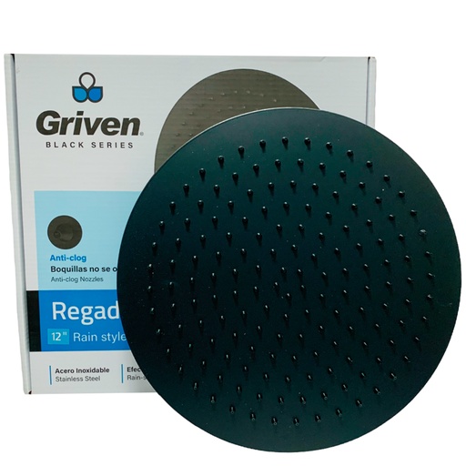 [10958] REGADERA PARA DUCHA TIPO LLUVIA REDONDA 12" NEGRA GRIVEN BLACK