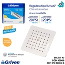 REGADERA PARA DUCHA TIPO LLUVIA CUADRADA 6" CROMADA GRIVEN