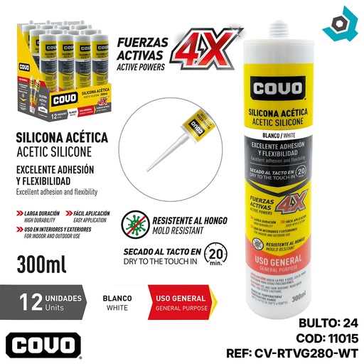 [11015] SELLADOR DE SILICONA RTV BLANCO 300ML COVO