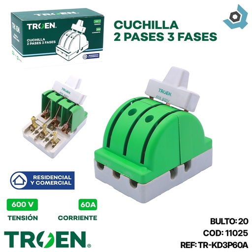 [11025] CUCHILLA ELECTRICA 2 PASES 3 POLOS X 60A TROEN